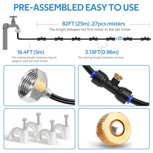 HOMENOTE Misting Cooling System, 98FT(30M) Pre-Assembled Mister Kit - size: 98FT / 30M