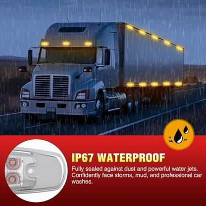 Nilight 6.3" Amber Rectangle Side Marker Light, White Lens, High Low Strobe - color: Clear Amber 6.3" 10Pcs