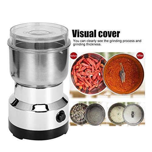 Grain Grinder, Mill Stainless Steel Powder Grinder Machine Coffee Nut Grain Crusher Mill Blender Kitchen Tool For Dry Grains Coffee Rice Corn PepperUs Plug 110V