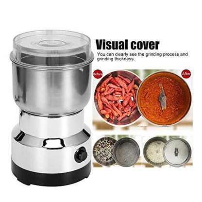 Grain Grinder, Mill Stainless Steel Powder Grinder Machine Coffee Nut Grain Crusher Mill Blender Kitchen Tool For Dry Grains Coffee Rice Corn PepperUs Plug 110V