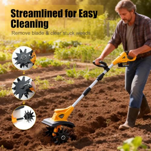 21V Cordless Tiller Cultivator for Gardening with 2 x Batteries