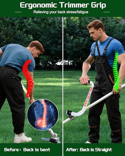 Weed Eater Handle, Ergonomic String Trimmer Grip Extension Back Saver, Weed Wacker Handle with Adjustable Shoulder Strap for Lawn Care, Landscaping, Yard, Grass, Trimming