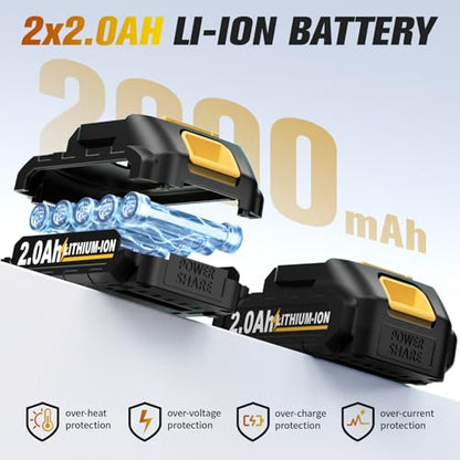 FULLYEA Hedge Trimmer Cordless, 2-in-1 Grass Shears with 2*2.0Ah Batteries
