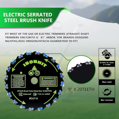 9" x 20T Chainsaw Tooth Brush Cutter Blades, 9" x 36 Teeth Carbide Tipped Blades, 10" x 80T Carbide Tip Blades,Trimmer Blades,1'' / 2.54MM Arbor Size (3 Blades with Adaptor Kits)