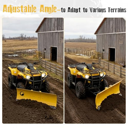 ATV/UTV Front Mount Land Leveler, 48"-60" Adjustable Steel Driveway Grader for Gravel&Dirt, Heavy Duty Yard Leveling Tool, Snow Plow Kit Compatible, 5-Position Angle, Winch Required (Sold Separately) - color: YELLOW