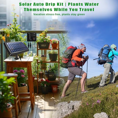 Irrigation System for Garden with Solar Panel, Automatic Drip Irrigation Kits 49FT Hose, Smart Timer Solar Irrigation System for Garden, Patio, Small Farm, Prevent Plants Wither (15 Pots)