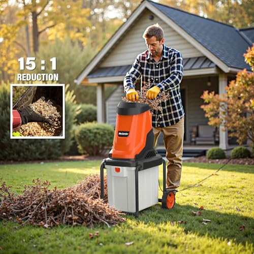 MAXLANDER 15-Amp Electric Wood Chipper Shredder with 50L Collection Bin - color: Light orange