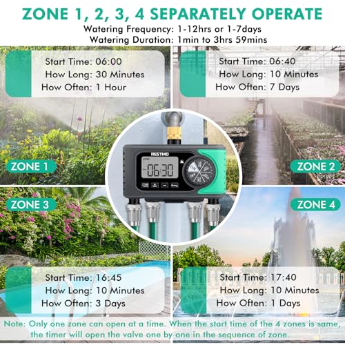 RESTMO 4-Zone Sprinkler Timer for Garden Hose with Brass Inlet