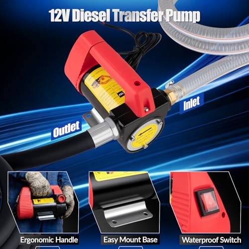 12V Diesel Transfer Pump Kit, 11.9 GPM Electric Fuel Pump with Nozzle Hoses