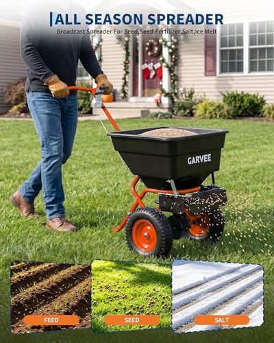 Garvee 100LBS Push Lawn Spreader, Broadcast Spreader with Hopper Grate - color: 100LB+Orange