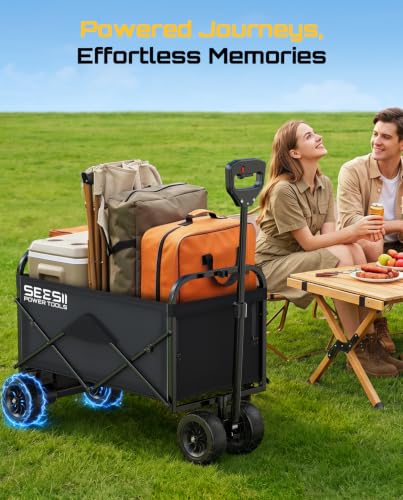 SEESII Electric Wagon Cart with 2 x 4.0Ah Batteries, 330Lbs