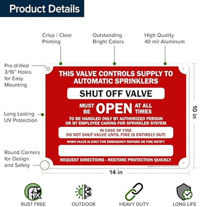 This Valve Controls Supply To Automatic Sprinklers Shut Off Valve Sign, 10x14 Inches, Rust Free .040 Aluminum, Fade Resistant, Made in USA by My Sign Center - size: 10x14 Aluminum