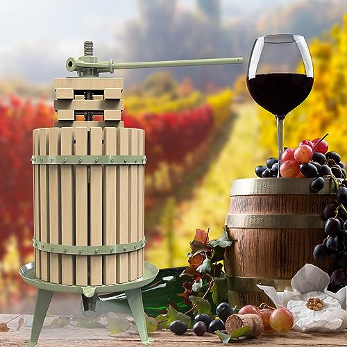 4.75 Gallon Green Fruit and Wine Press, Manual Cider Juice Maker with Solid Beech Wood Basket & Heavy-Duty Stand for Apples, Grapes, Berries - color: Green, size: 4.75 Gallon