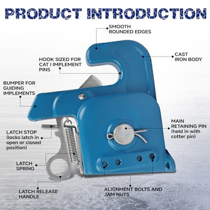 Upgraded Category 2 Tractors Quick Hitch System – 30,000+ lb Heavy-Duty Steel 3-Point Adapter, Adjustable Spreader Bar for Fast Implement Attachment, Blue