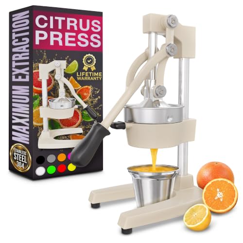 Cast Iron Juicer Hand Press, Heavy-Duty Squeezer (White) - color: White