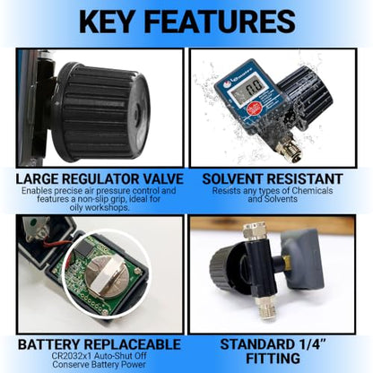LE LEMATEC Digital Air Regulator & Gauge for Spray Paint Gun, HVLP, 160 PSI - style: Diaphragm Valve Version