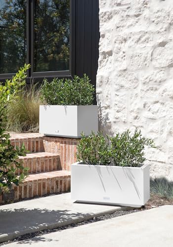 Veradek Block Series Long Box Planter - Rectangular Outdoor Planter - color: White, size: Small - 2 Pack