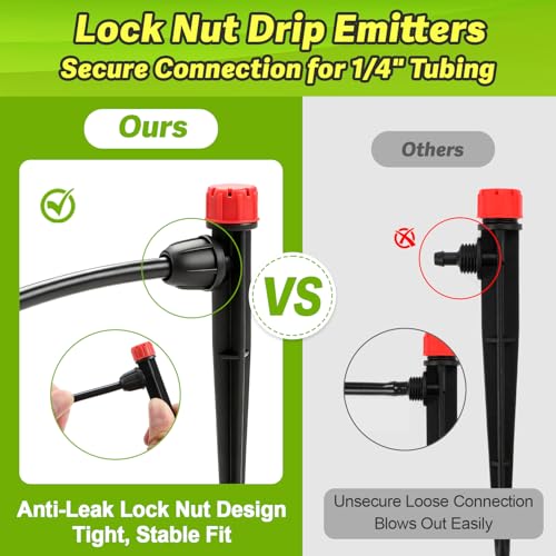 50pcs Drip Emitters for 1/4" Irrigation Tubing, Easy Connect Adjustable 360 Degree Water Flow Sprayer On 5" Stake for 4/7mm Tube Locked Drippers for Garden, Flower, Plant - color: Red Drip Emitter