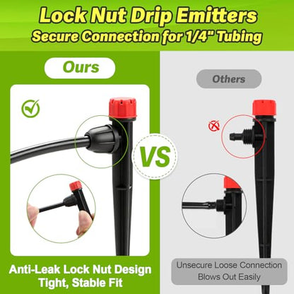 50pcs Drip Emitters for 1/4" Irrigation Tubing, Easy Connect Adjustable 360 Degree Water Flow Sprayer On 5" Stake for 4/7mm Tube Locked Drippers for Garden, Flower, Plant - color: Red Drip Emitter