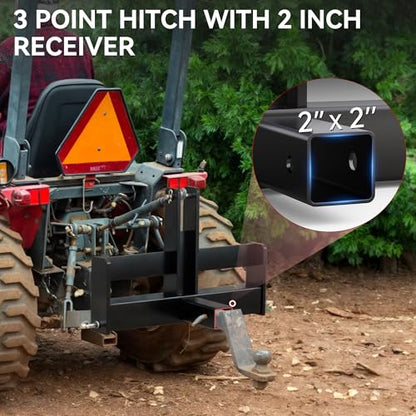 YITAMOTOR 3 Point Trailer Quick Hitch with 2" Receiver for CAT 1 Tractor - color: Black