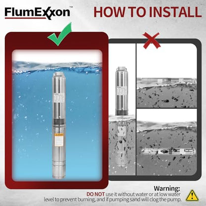 1HP Deep Well Submersible Pump 115V/60Hz, 34GPM, 196ft Head, with 33ft Cable, Stainless Steel Water Well Pump for 4'' Deep Well, Industrial, Irrigation and Home Use Submersible Well Pumps - color: Silver