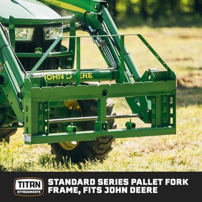Titan Attachments Heavy Duty Pallet Fork Frame with 2" Trailer Receiver Hitch and Bale Spear Sleeves Fits JD Loaders