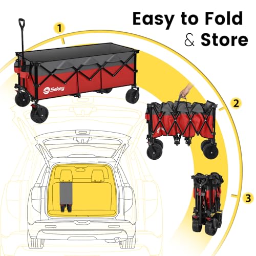 Sekey 300L Extended Collapsible Wagon, 660 lb Capacity, 48 in Long - color: Red&grey