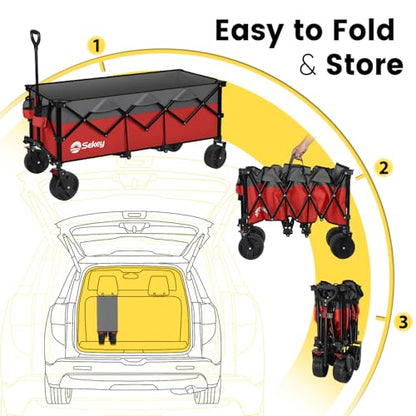 Sekey 300L Extended Collapsible Wagon, 660 lb Capacity, 48 in Long - color: Red&grey