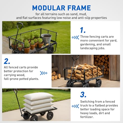 Yesker Steel Garden Carts - 1100lbs Dump Wagon with All Terrain Inflatable Wheels for Yard Lawn Farms Gardening - Heavy Duty Utility Outdoor Hauling Wheelbarrow - size: Steel 1100Lbs