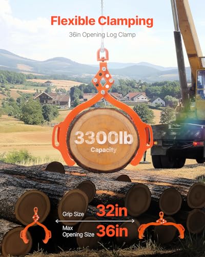 VEVOR 36in Log Lifting Tongs 4 Claw Solid Steel Log Grapple Swivel Tools - size: 36in, style: 4 Serrated Claw