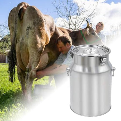 Stainless Steel Milking Machine Bucket with Lid, 10L Milk Can for Cow Sheep Goat Milking Equipment, Farm Milk Storage and Transport - size: 10L