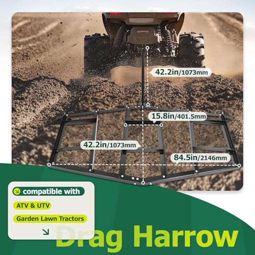 WUTIST Heavy Duty Drag Harrow 84" Width Tow Behind Drag Harrow Rake