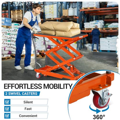 Hydraulic Lift Table Cart, 330lbs Capacity 50" Lifting Height, Orange - color: Orange