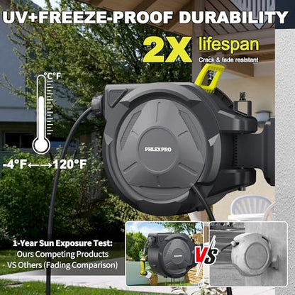 110 FT 1/2" Retractable Garden Hose Reel, Wall Mount - color: Green, size: 110FT-1/2"