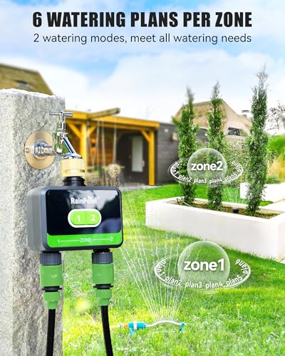 RAINPOINT Bluetooth Water Timer for Garden Hose, Smart Hose Timer 2 Outlet(Not Hub), Wireless Sprinkler Watering Timer with Rain Delay, Automatic Irrigation System for Lawns and Yard - size: 2-Zone Without Hub
