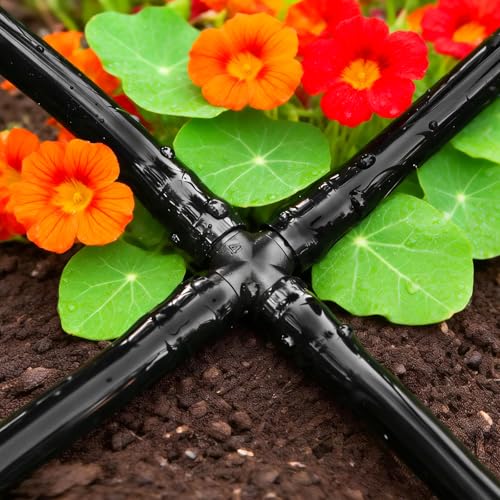 40 Pack Drip Irrigation 1/4" Barbed Cross Tee Fittings, Drip Line Barbed Cross Tee Connectors for 1/4 Inch Irrigation Tubing Micro Irrigation Connection Parts for Garden Sprinkler Systems - size: 1/4 Inch Cross-40P