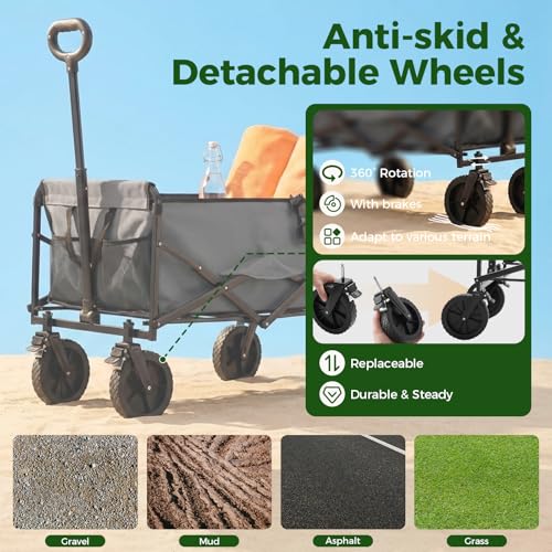 OLIXIS Wagon Cart Collapsible, 330lbs Capacity, Gray