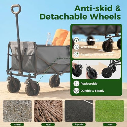 OLIXIS Wagon Cart Collapsible, 330lbs Capacity, Gray