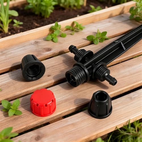 26pcs Two-Way Drip Emitters for 1/4" Irrigation Tubing, Easy Connect Adjustable 360 Degree Water Flow Drip Sprayer On 5" Stake for 4/7mm Tube Locked Irrigation Drippers for Garden Flower - color: Double Head Stream-26P