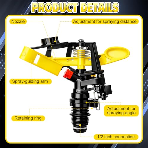 Honoson 1/2 Inch Plastic Impact Sprinklers Heads Adjustable 0-360 Degree Pulsating Oscillating Watering Sprinkler Head for Garden Law Grass Yard Irrigation Supplies(4 Pcs,Yellow) - color: Yellow