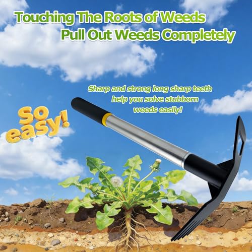 Weed Puller Tool, 2-in-1 Weeding Tool for Deep Root Removal, Garden Tools - size: 5-tooth short handle