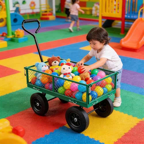 Heavy Duty Garden Cart, Metal Dump Cart with Solid Tires, Spacious Utility Wagon for Gardening, Farm, Yard & Home, Lawn Tool and Debris Transport Cart,Green - color: Green