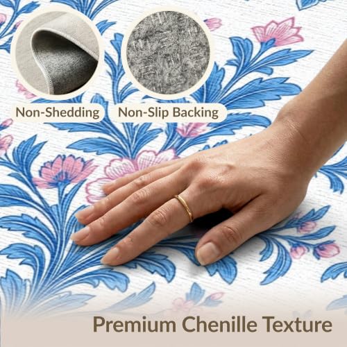 2'x3' Blue Pink Chinoiserie Toile Way Motif Washable Throw Rug - color: Blue/Pattern 1, size: 2' x 3' (Rectangular)