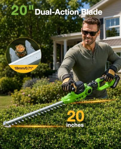 TaskStar 2-in-1 Pole Hedge Trimmer: 20 Inch Dual Action Blade 20V Powered