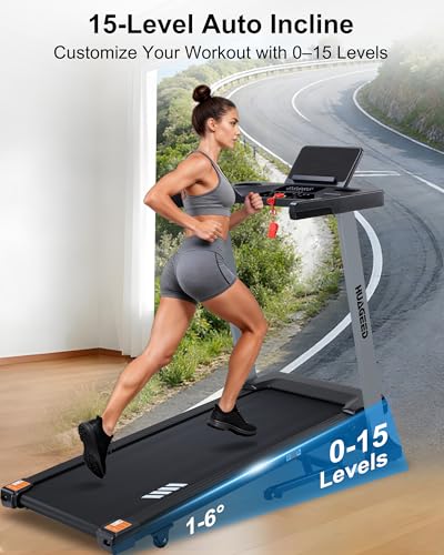 HUAGEED Treadmills for Home, 15% Auto Incline, Compact Design, 40 Programs