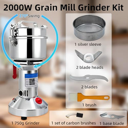 750g Grain Mill Grinder for Flour, Dry Spice & Coffee Bean Grinding