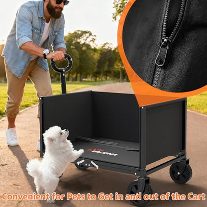 Semoprus 3 in 1 Wagons Carts Foldable,360LBS Beach Cart with Sturdy Wheels - color: Black