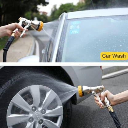 FANHAO Metal Garden Hose Nozzle Heavy Duty, 7 Adjustable Spray Patterns - color: Silver & Yellow, size: Multi-Pattern