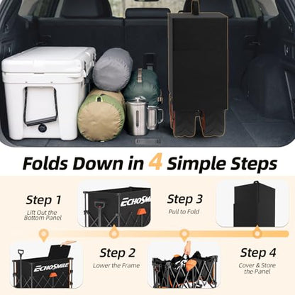 EchoSmile Wagon Carts Foldable Heavy Duty, 500Lbs Wt, 300L Cap, Black&Orange - color: Black&orange