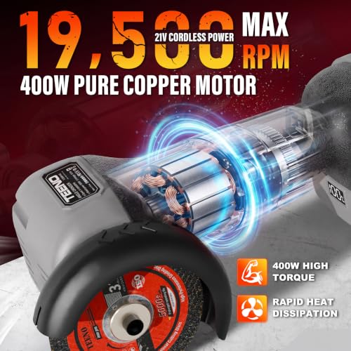 TEENO Cordless Angle Grinder 3", 21V Mini Cut-Off Tool, LCD Display, Gray - color: Grey